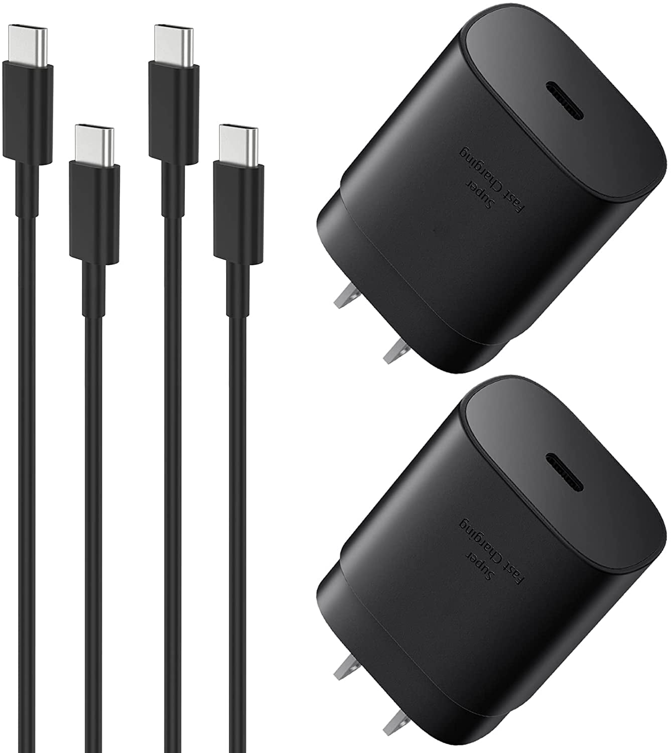 2 Pack Super Fast Charging Adaptive Wall Adapter 25W Charger for Nokia G300 [2x 25W Wall Plug + 2x 4FT USB C PD Cables] - Black (US Version)