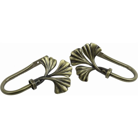 2 Pack Ornate Ginkgo Leaf Curtain Holdbacks Metal Window Drapery Hooks