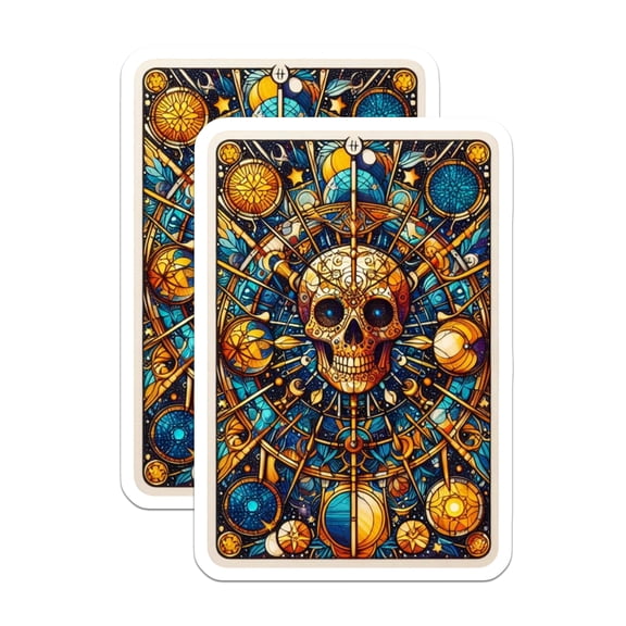 (2 Pack) Ornate Stained Glass Skull Magnets - Celestial Mandala Sacred Geometry Art - Mystical Esoteric Decor Aesthetic - 5 Inches On Longest Side - Thick Durable Magnet - Made in USA - MAG21703