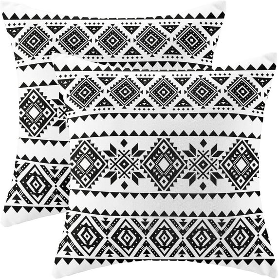 2 Pack Oudtdoor Throw Pillow Covers 18x18, Summer Decorative Square Pillow Covers for Home Sofa Couch Bedroom Garden Balcony Hallway Decor (Black Boho, 18x18)