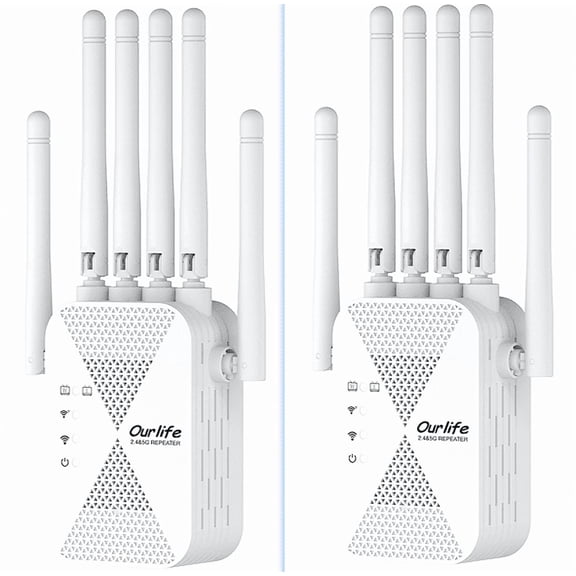 2 Pack Ourlife 2026 Dual Band WiFi Range Extender, 2.4GHz & 5GHz Signal Booster Repeater with 1200Mbps Speed, Wall-Through WiFi Amplifier, Covers up to 10000 Sq.ft (White)