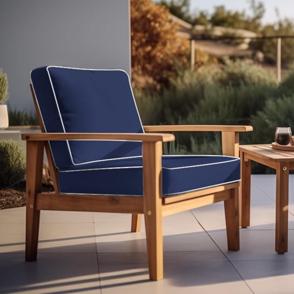 2 Pack Outdoor Chair Cushion 20" X 20" X 4", Waterproof Outdoor Seat Cushions with Non-Skid Ties, Navy (Cushion + Cover)