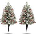 2 Pack Outdoor Christmas Tree 24 INCH, Flocked Christmas Tree with 50