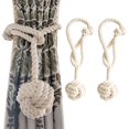 thumbnail image 1 of 2 Pack Outdoor Curtain Tiebacks Rope, Natural Cotton Curtain Tiebacks, Drapery Holdbacks for Sheer Thin Curtains, Rustic Village Boho Decorative Nautical Curtain Ties, Beige, 1 of 5