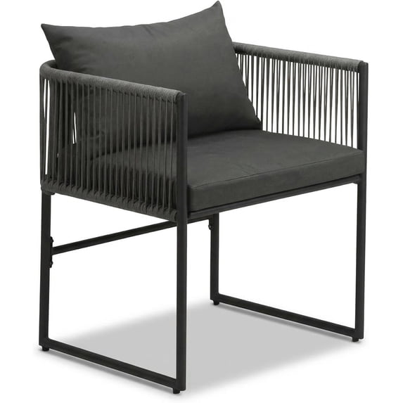 2 Pack Outdoor Dining Chair Set, Durable PE Rattan Outdoor Chairs with Cushions, for Patio Garden Balcony, Black