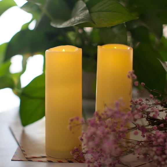 2 Pack Outdoor Flameless Pillar Candles with Remote & Timer Battery Operated Waterproof Electric LED Candle Set for Halloween Home Dcor Party Wedding Supplies Garden Christmas Decoration 2x6