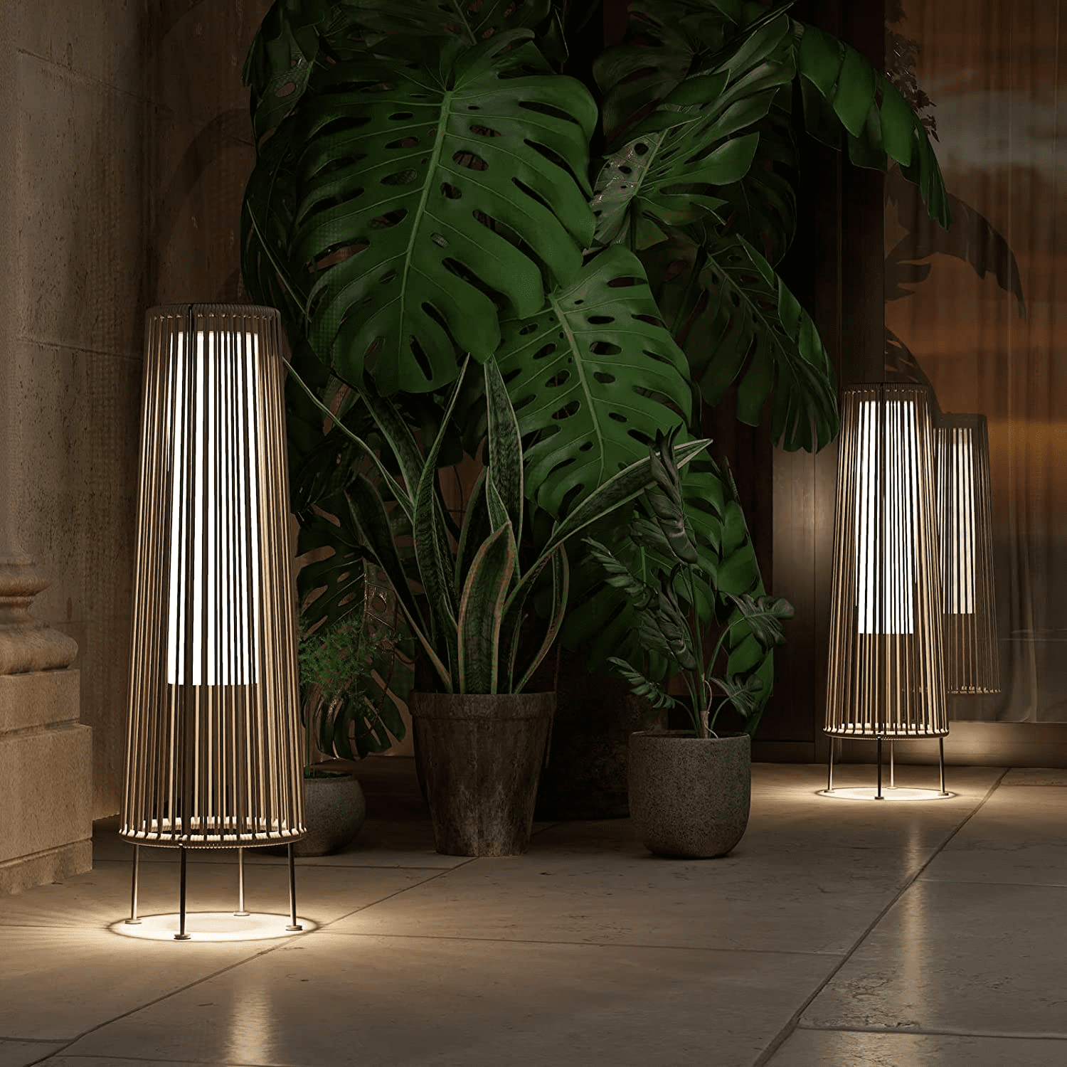 2-Pack Outdoor Floor Solar Light, All-Weather Wicker Patio Lamp, Outdoor/Indoors Lamp, Dark brown