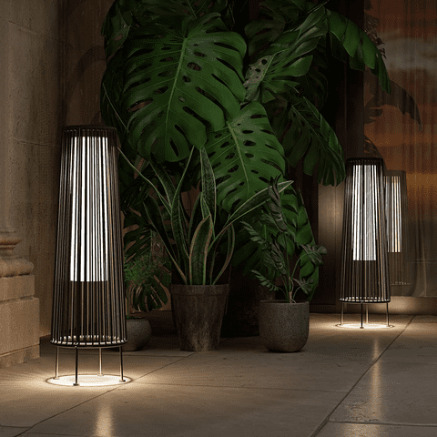 2-Pack Outdoor Floor Solar Light, All-Weather Wicker Solar Patio Lamp, Outdoor Lamp, Grey