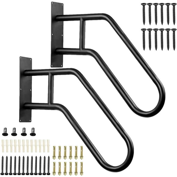 2 Pack Outdoor Handrail for 1-3 Step Stairs, 28.7 Wall Mount Stair Hand Railing Grab Bars Metal Stair Railing Handrails for Outdoor Steps, Garage, Porch, Garden, Indoor (Simple Bent Shape)