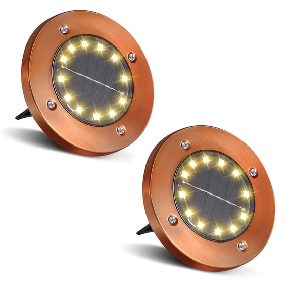 2 Pack Outdoor In-Ground Lights Solar Disc Lights Outdoor Solar Garden Lights In Ground Solar Landscape Light 12 led for Pathway Yard Patio Walkway
