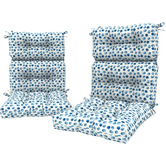 2 Pack Outdoor/Indoor High Back Seat Cushions, Deep Seat Patio Seat and Back Cushion Set, Stuffed High Rebound Foam Rocking Seat Cushions, 44"x22"x4", Dots Blue