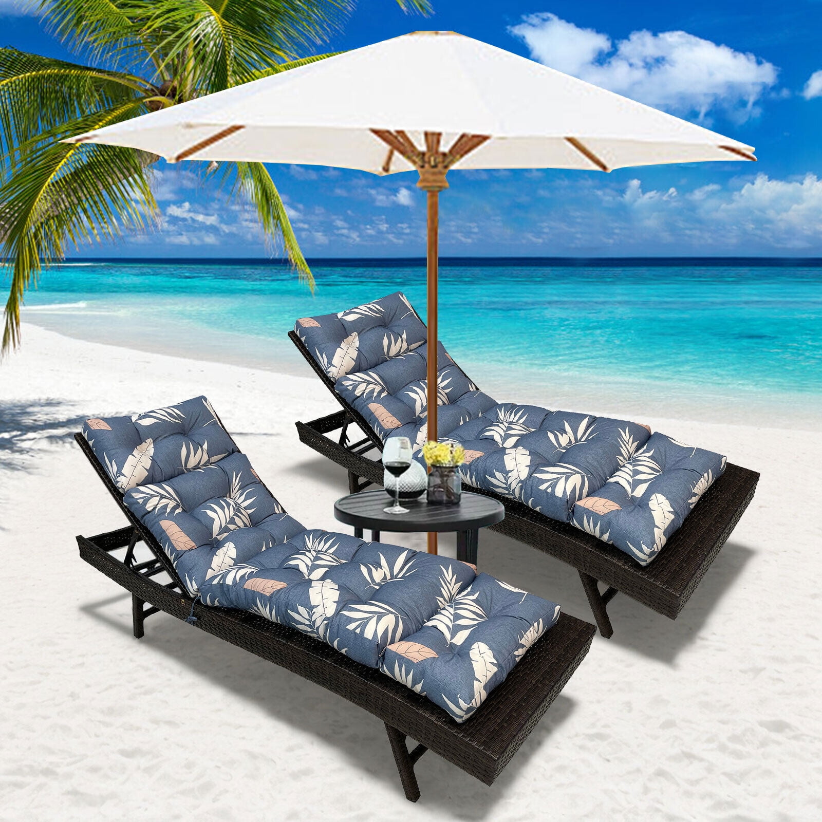 2 Pack Outdoor Lounge Cushion Patio Chaise Replacement 71 x 20 Inch Rocking Cushion for Furniture Sofa Non Slip Beach Pool Recliner Sunbathing Chair Pads with Headrest