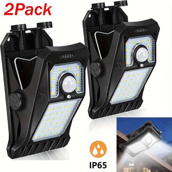 2-Pack Outdoor Motion Sensor Lights, IP65 Waterproof, Clip-On & Wall-Mounted, Solar & USB Rechargeable, Wireless Security Lights for Fence, Deck, Garage, Patio