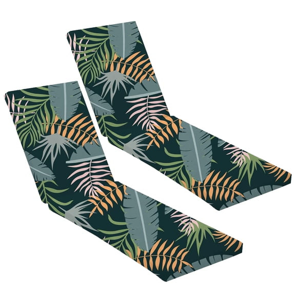 2 Pack Outdoor Patio Chaise Lounge Cushion Covers, Waterproof Patio Furniture Cushions Cover, Stretch Seating Pad Cover, Dark Green Leaves