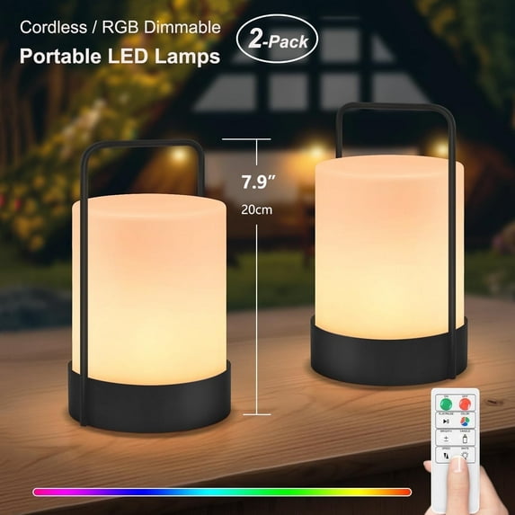 Postlucky 2-Pack Cordless Table Lamps Rechargeable, 8" Portable Outdoor Battery Bedside Table Lamp for Bedroom Living Room