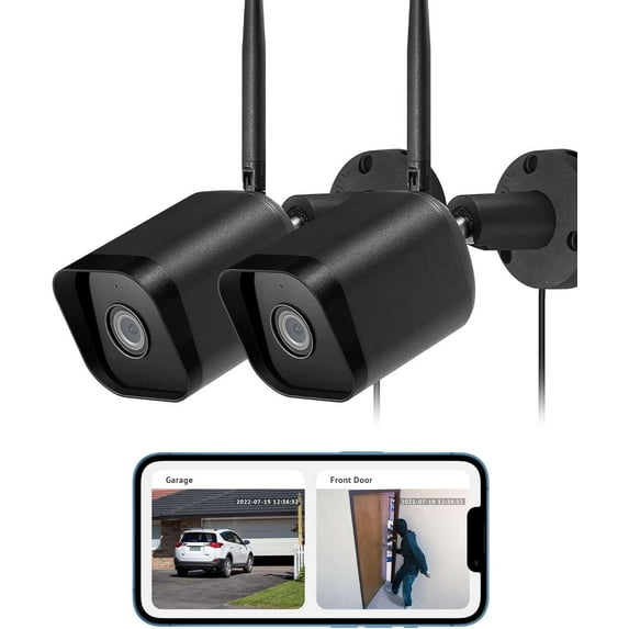 2 Pack Outdoor Security Cameras 1080P HD,Cameras for Home Security with AI Human Detection,Waterproof IP65,2-Way Audio,Clear Night Vision,2.4G WiFi,SD Card Slot&US Cloud Storage,Work with Alexa
