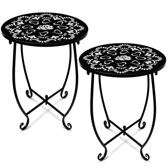 2 Pack Outdoor Side Table, 14 Inch Small Round Outdoor End Table Metal Side Table, Weather Resistant Steel Patio Side Table for Patio Yard Balcony Garden Black