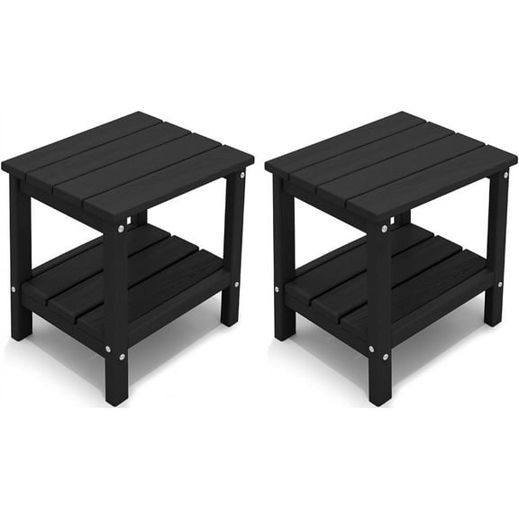 2-Pack Outdoor Side Table, Double-Layer - Black, All-Weather, Easy Assembly