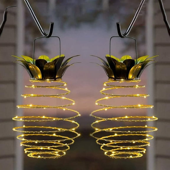 2 Pack Outdoor Solar Hanging Lantern Lights - 60LED Waterproof Solar Pineapple Light Outdoor for Garden,Yard Porch Lawn Backyard Landscape Pathway Patio Outside Gardening