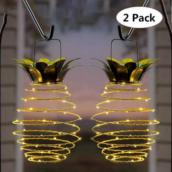 2 Pack Outdoor Solar Hanging Lantern Lights - 60LED Waterproof Solar Pineapple Light Outdoor for Garden,Yard Porch Lawn Backyard Landscape Pathway Patio Outside Gardening