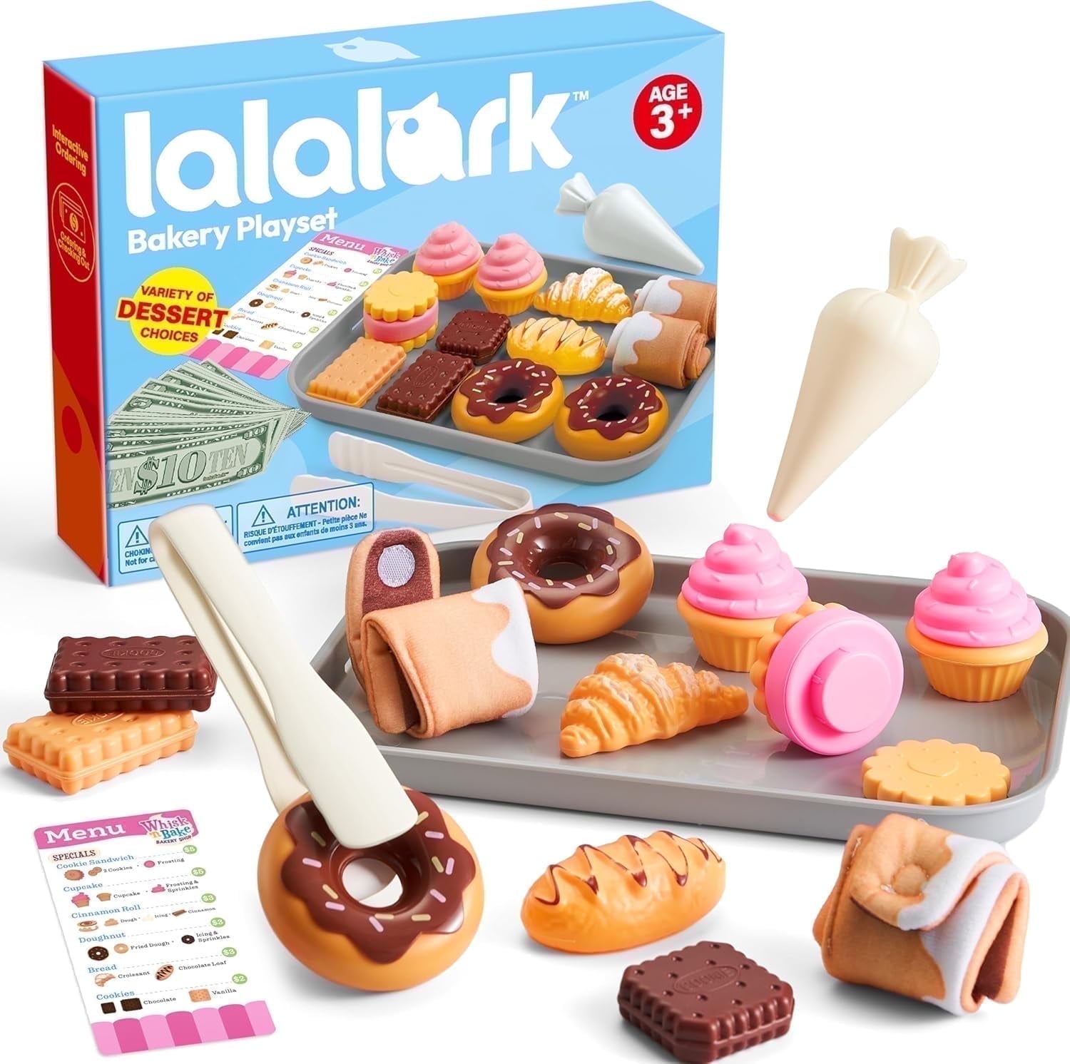 Lalalark 36Pcs Cookie Play Food Set, Kitchen Pretend Toy Food Sets with Plastic Cookies and Baking Sheet for Boys and Girls, Best Gift for Kids