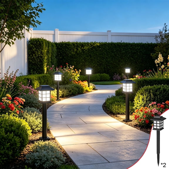 2-Pack Outdoor Solar LED Ground Lights, Mini Garden Stake Lanterns, Waterproof In-Ground Pathway Lamps for Driveway, Yard