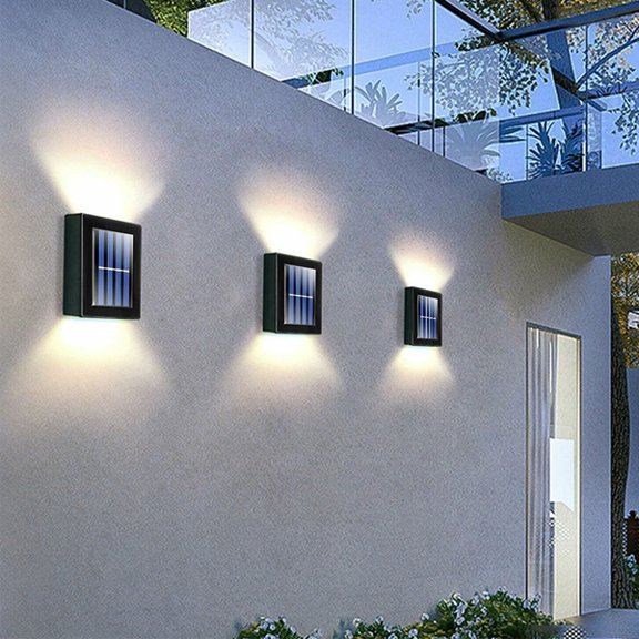 2 Pack Outdoor Solar Lights, Warm White Garden Path Step Lights with Up & Down Lighting for Deck Fence Patio Stairs