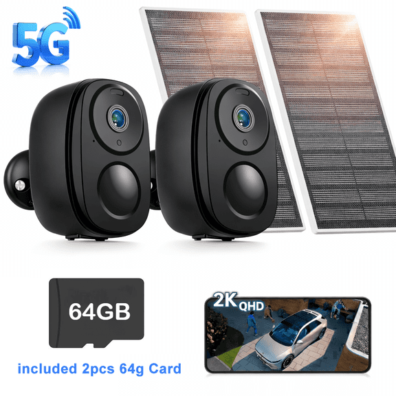 (2 Pack) Outdoor Solar Security Camera with Spotlight Siren, Wireless, 2.4Ghz&5Ghz Wi-Fi, 2K/4mp Color Night Vision Outdoor Camera with AI Motion Detection, Work with Alexa,Waterproof