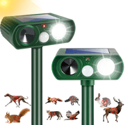 2 Pack Outdoor Solar Ultrasonic Animal Repellent with Motion Sensor Strobe Light for Skunk Raccoon Rabbit Squirrel Rodent for Yard Garden Lawn