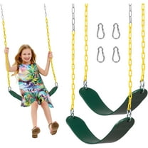 2 Pack Outdoor Swings Seats with 66" Rust-Resistant Heavy Duty Chain, Playground Swing Set Accessories Replacement Anti-Slip Seats, Backyard Swing Support 330lb for Kids or Adults (Green)