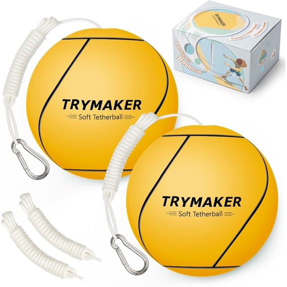 2-Pack Outdoor Tetherball Set with Ropes for Adults, Durable Replacement Tether Balls for Backyard Fun and Sport Games
