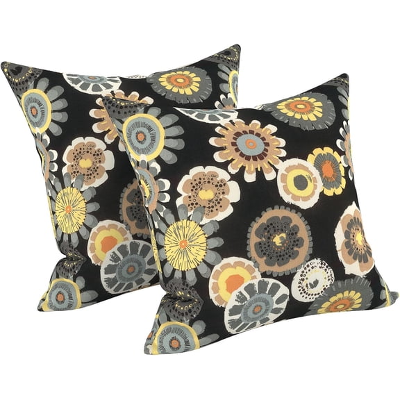 2 Pack Outdoor Throw Pillow Covers for Patio Furniture, 16x16 Inch Square Pillow Case, Water-Repellent Cushion Covers for Garden, Porch, Sofa, Black Yellow Crosby