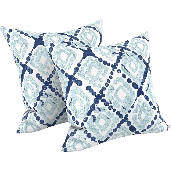 2 Pack Outdoor Throw Pillow Covers for Patio Furniture, 16x16 Inch Square Pillow Case, Water-Repellent Cushion Covers for Garden, Porch, Sofa, Boho Geometry Blue