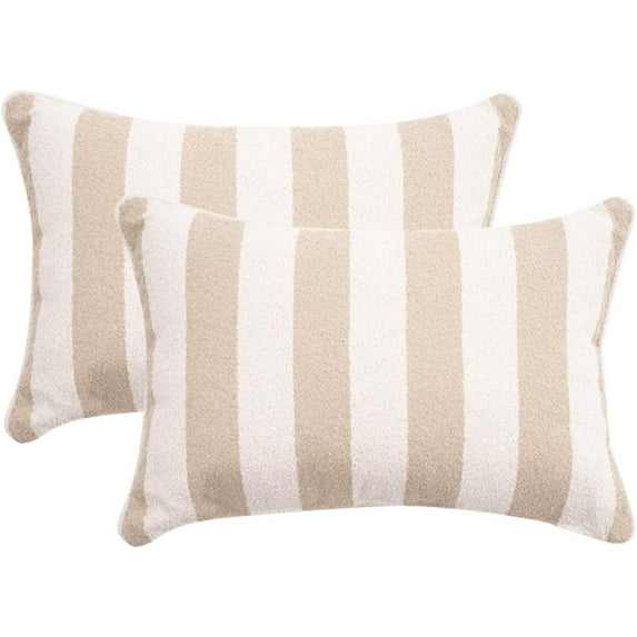 2 Pack Outdoor Throw Pillows 21x15 Inch Decorative Pillow Cushions with Insert for Patio Garden Porch, Khaki Stripe