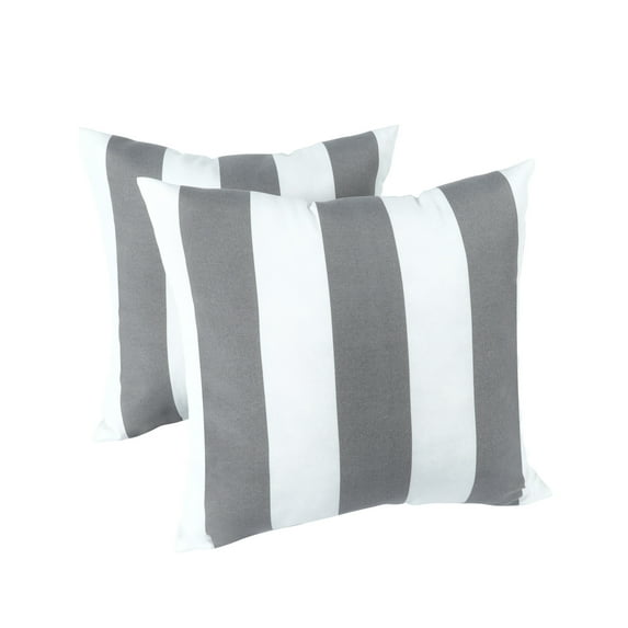 2 Pack Outdoor Throw Pillows Waterproof Fade-Resistant Patio Cushions - 18x18 Inch Decorative Pillow Covers for Garden Porch Poolside Furniture (Grey White Stripe)