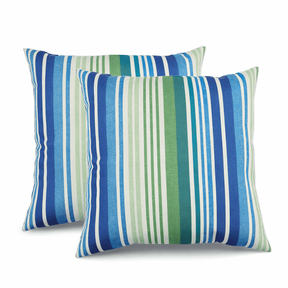 2 Pack Outdoor Throw Pillows, Waterproof & Fade-Resistant Patio Cushions for Garden, Porch, Poolside Furniture - Soft & Comfortable Decorative Pillow Covers (18x18 Inch, striped Rich Navy Blue)