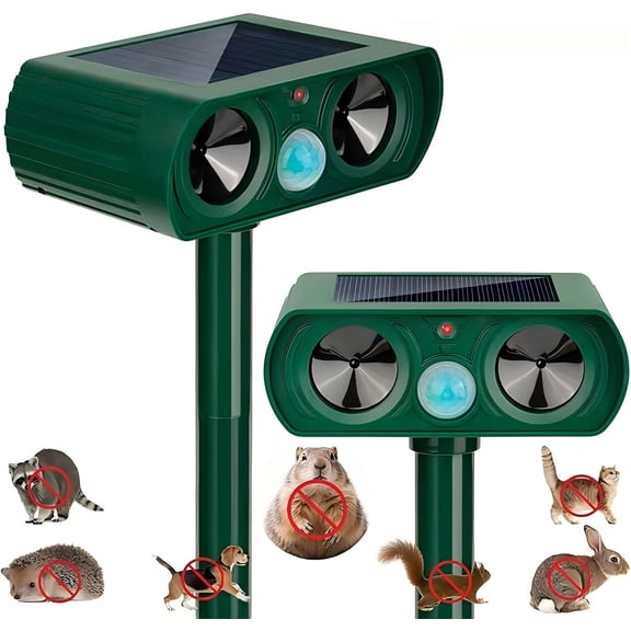 2 Pack Outdoor Ultrasonic Animal Repeller Solar Powered Ultrasonic Repeller, Outdoor with Motion Sensor Waterproof Deterrent for Cats, Dogs, Squirrels, Raccoons, Skunks and Mice etc 510