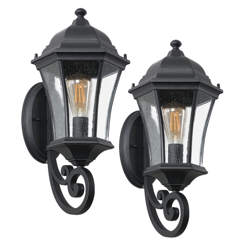 2-Pack Outdoor Wall Lantern Lights – Vintage Black Metal Sconce Exterior Lighting Fixtures for Porch, Patio, Garden, Entryway (E26 Base, Bulbs Not Included)