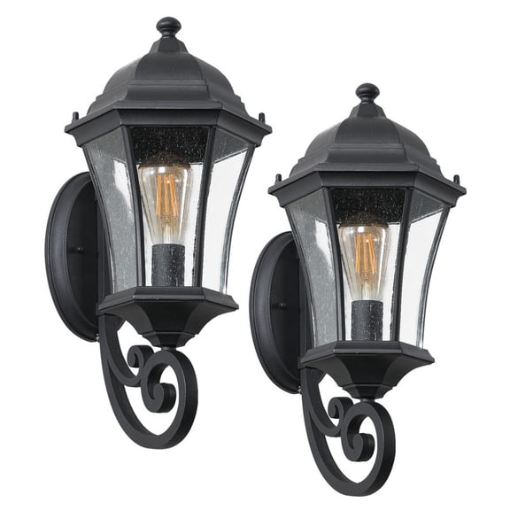 2-Pack Outdoor Wall Lantern Lights  Vintage Black Metal Sconce Exterior Lighting Fixtures for Porch, Patio, Garden, Entryway (E26 Base, Bulbs Not Included)