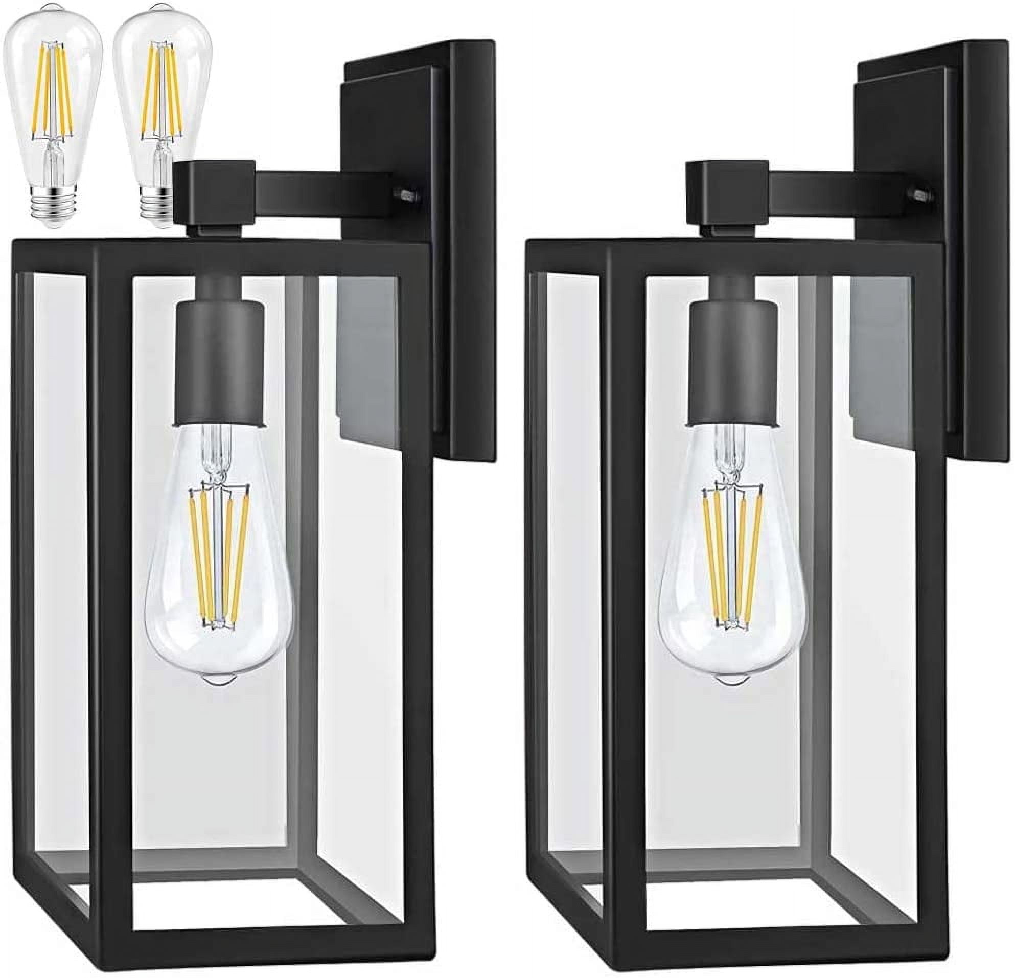 Black Aluminum Outdoor Wall Sconce with Clear Glass - 2 Pack