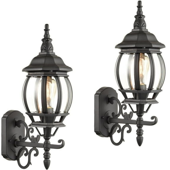 2-Pack Outdoor Wall Lantern Waterproof Exterior Wall Sconce Light Matte Black