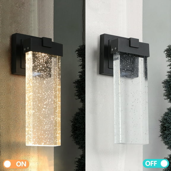 2-Pack Outdoor Wall Light Fixture, Weatherproof LED Wall Sconce with Bubble Crystal and Light Sensor - 12W Per Lamp