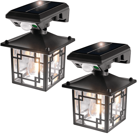 2 Pack Outdoor Wall Light Solar, Motion Sensor Dusk to Dawn Outdoor Porch Lights with 3 Modes IP65 Waterproof Exterior Wall Lanterns for Patio Fence Garage Decorative