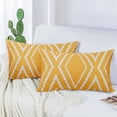 thumbnail image 1 of 2-Pack Outdoor Waterproof Throw Pillow Cover, 12x20 Inch Linen Boho Geometric Decorative Cushion Cover for Patio/Balcony, Water Resistant Pillow Case [Yellow with White Stripe], 1 of 4