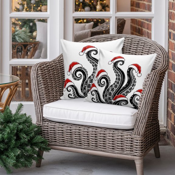 2 Pack Outdoor Waterproof Throw Pillow Covers,Abstract Octopus Festive Whimsy Decorative Square Pillow Case Patio Pillowcases for Chair Couch Sofa 16x16in
