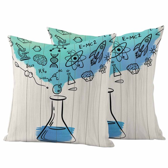 2 Pack Outdoor Waterproof Throw Pillow Covers,Chemical Formula Beaker on Wood Grain Decorative Square Pillow Case Patio Pillowcases for Chair Couch Sofa 18x18in