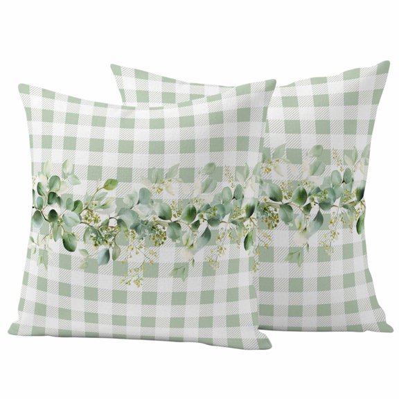 2 Pack Outdoor Waterproof Throw Pillow Covers,Spring Eucalyptus Leaves Decorative Square Pillow Case Patio Pillowcases for Chair Couch Sofa 16x16in