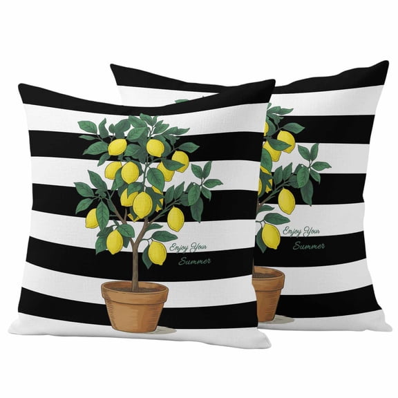 2 Pack Outdoor Waterproof Throw Pillow Covers,Spring Summer Lemons Leaves Basin Decorative Square Pillow Case Patio Pillowcases for Chair Couch Sofa 18x18in