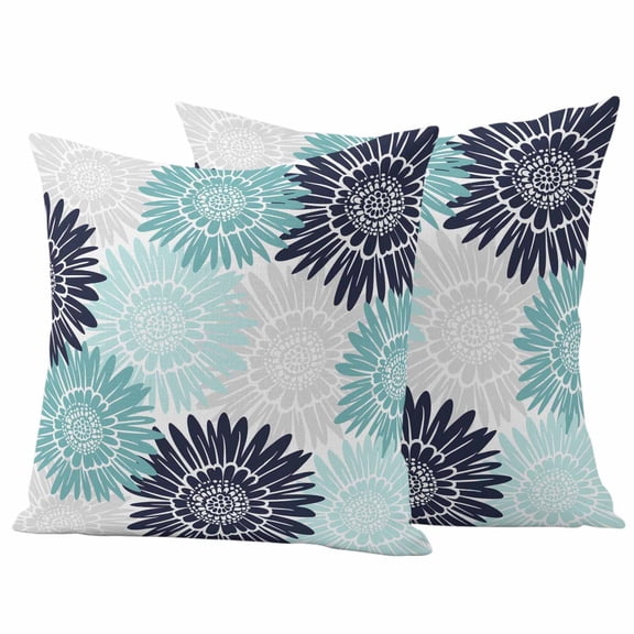 2 Pack Outdoor Waterproof Throw Pillow Covers,Turquoise Stones Black Sunflowers Decorative Square Pillow Case Patio Pillowcases for Chair Couch Sofa 16x16in