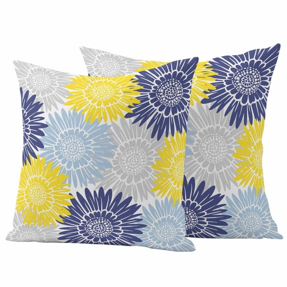 2 Pack Outdoor Waterproof Throw Pillow Covers,Watercolor Blue Yellow Blooming Sunflowers Decorative Square Pillow Case Patio Pillowcases for Chair Couch Sofa 16x16in